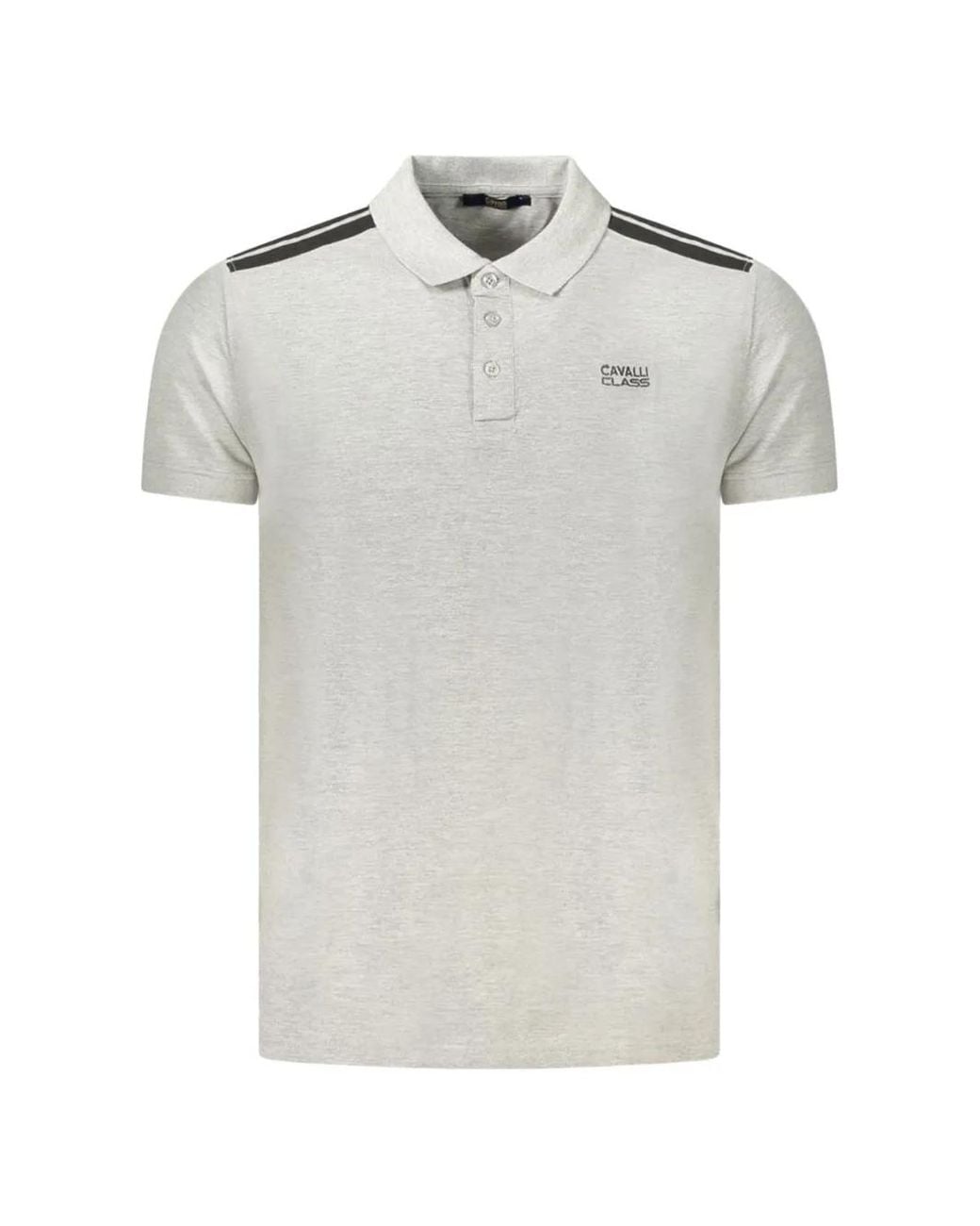 Roberto Cavalli Gray Stripe-Detail Logo-Embroidered Polo Shirt for men