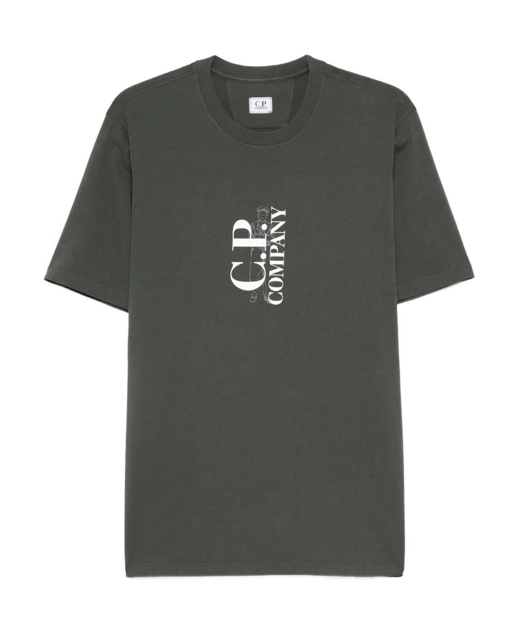 C P Company Green Logo-Print Cotton T-Shirt for men