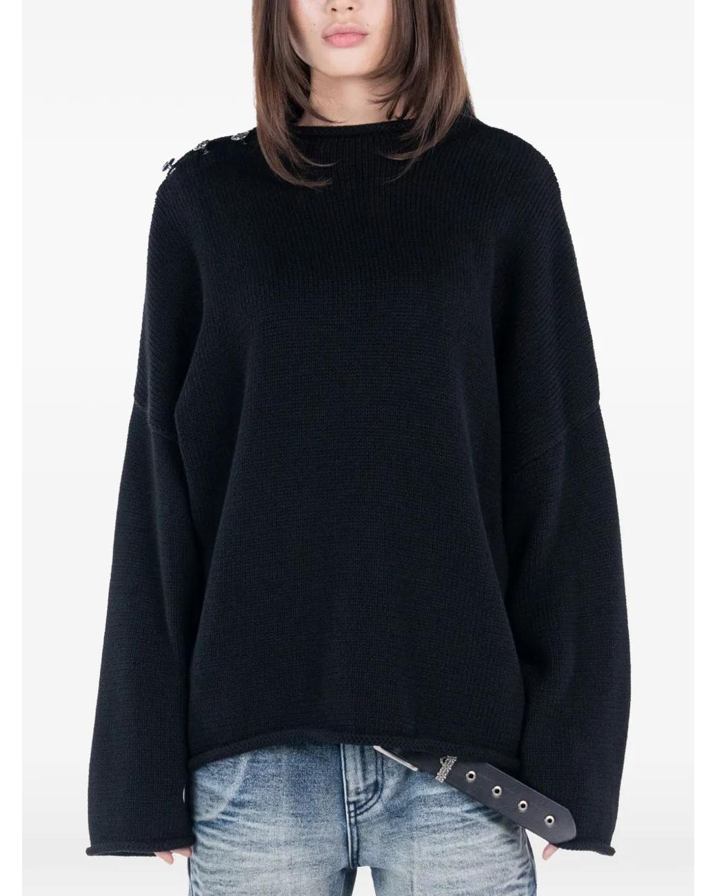 Protémoa Black Buttoned-Shoulder Sweater