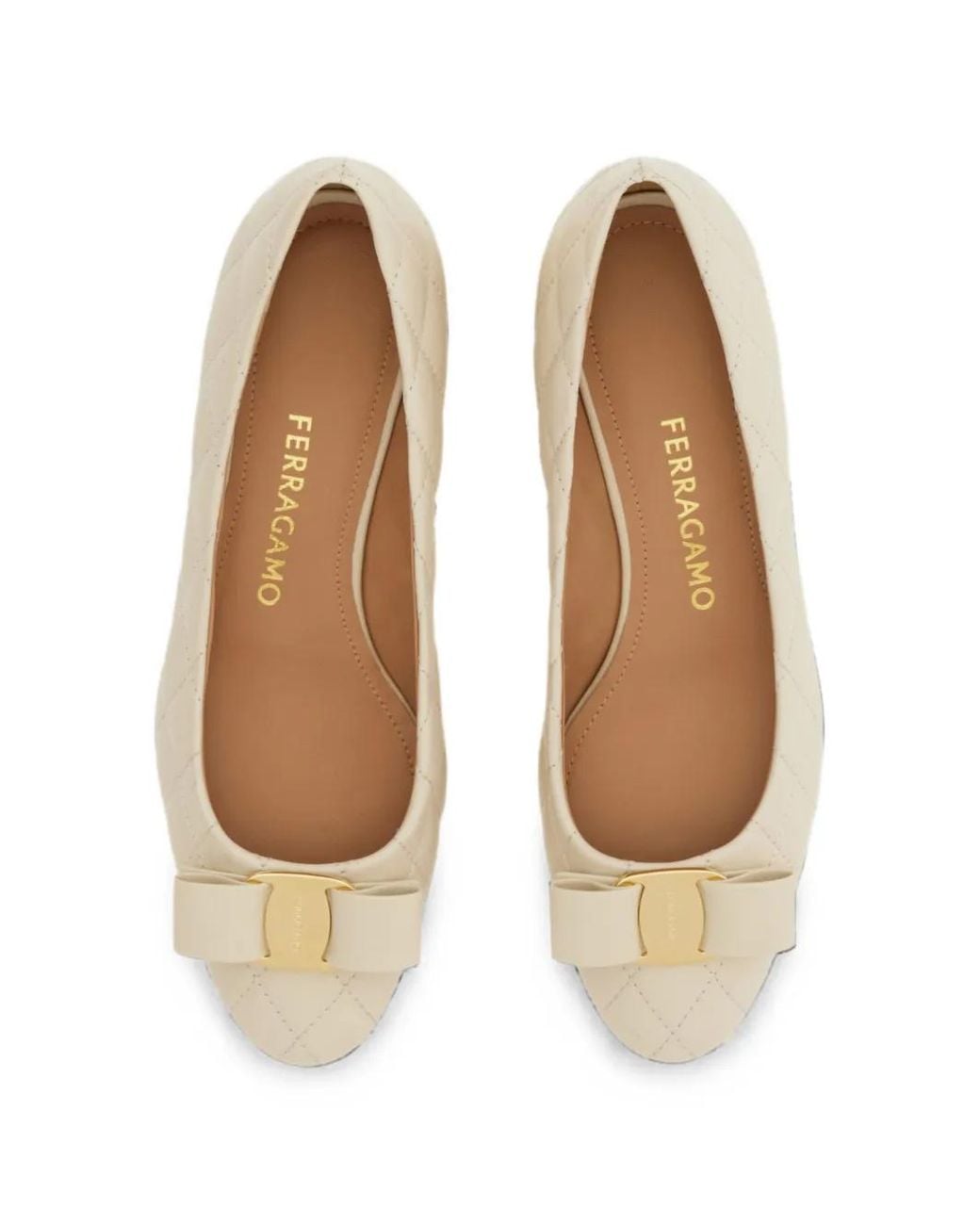 Ferragamo Natural Quilted Vara Bow Pumps