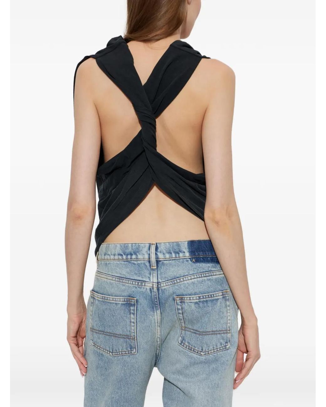 Maison Margiela Black Twist-Back Draped Tank Top