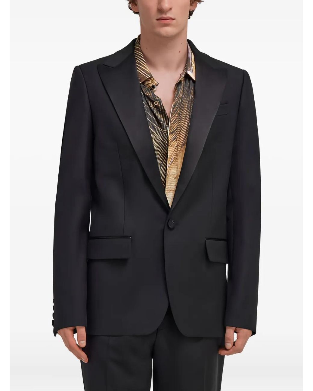 Roberto Cavalli Black Satin-Lapel Single-Button Blazer for men