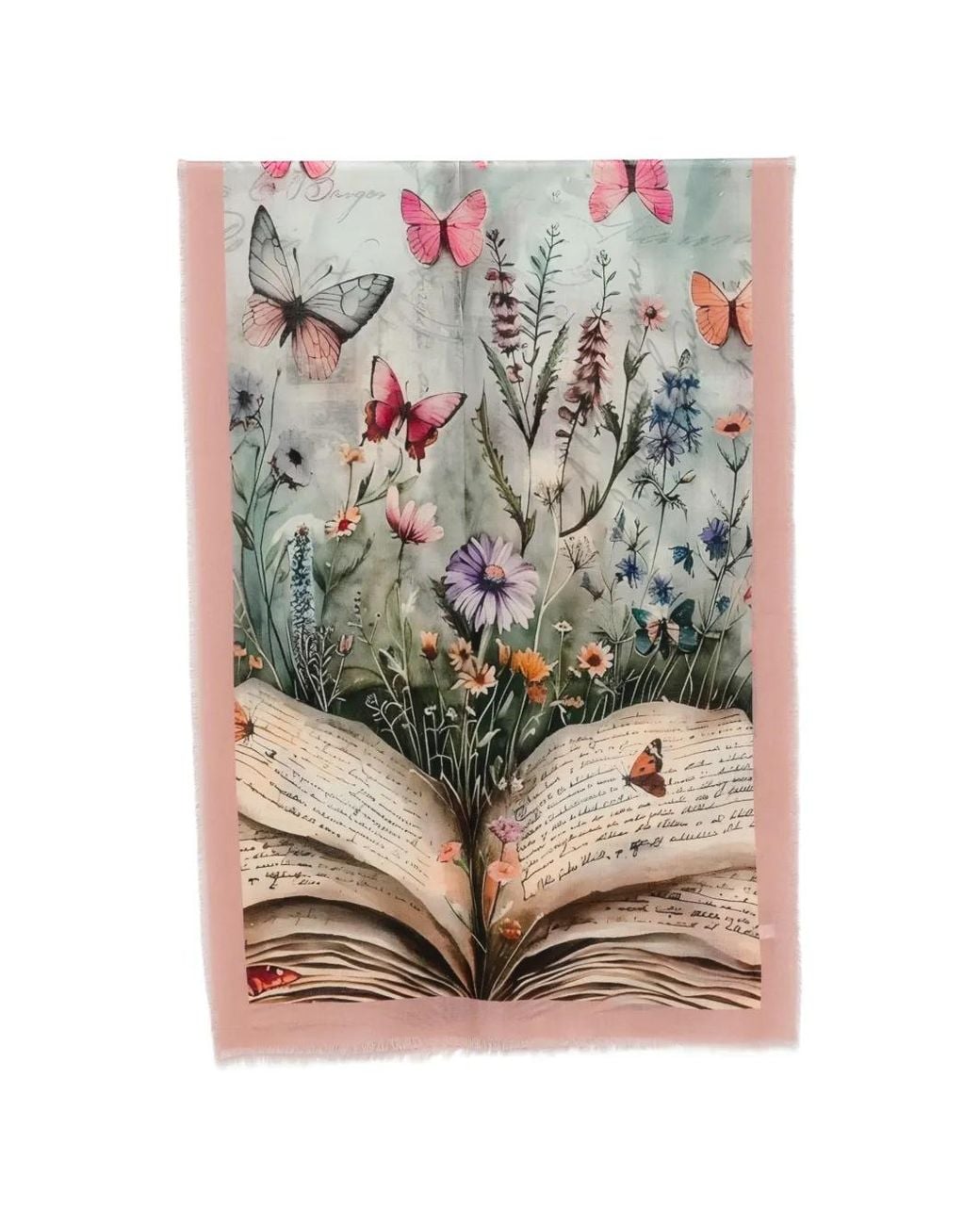 D'Aniello Natural Floral-Print Butterfly Scarf
