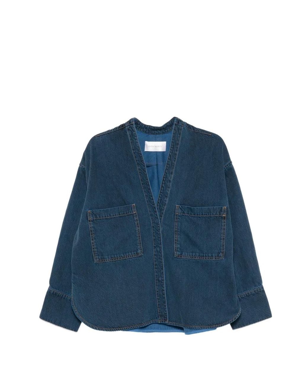 Christian Wijnants Blue V-Neck Patch-Pocket Denim Jacket
