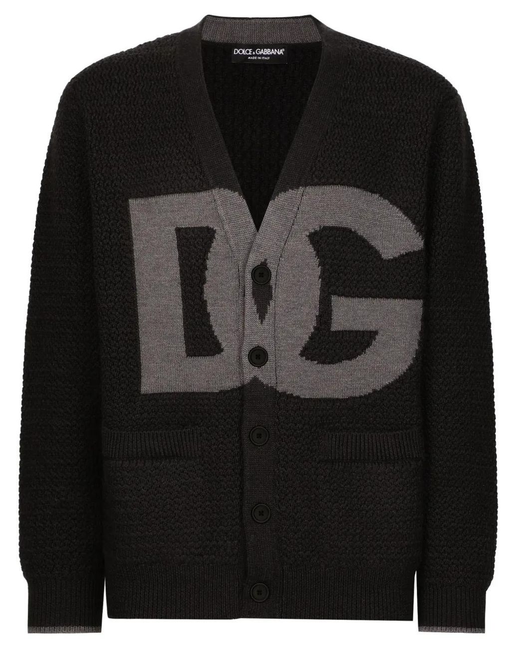 Dolce & Gabbana Black Hand-Knit Wool Cardigan for men