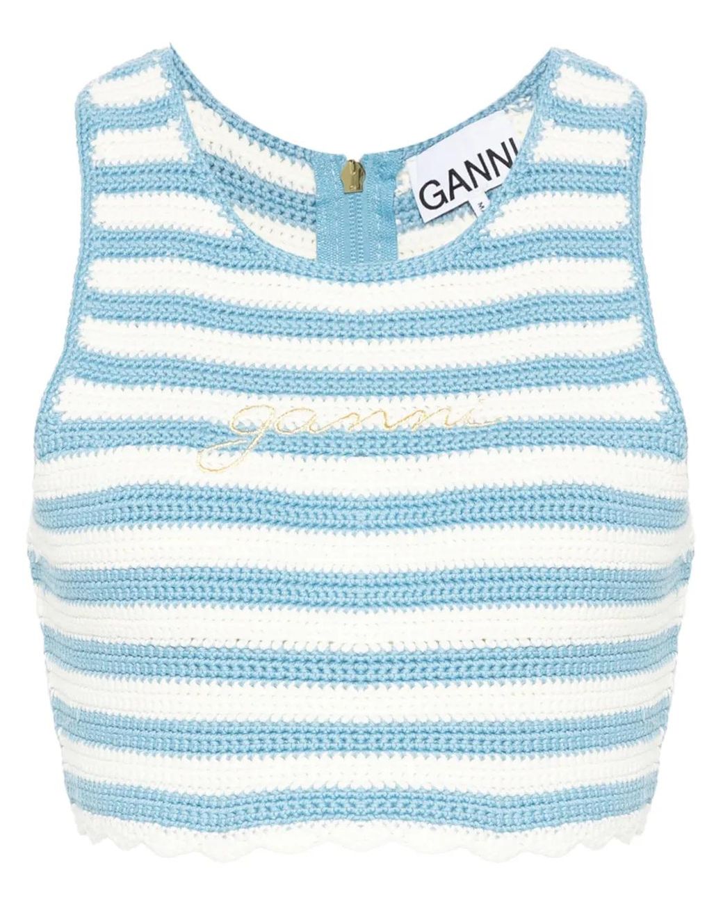 Ganni Blue Striped Organic Cotton Tank Top