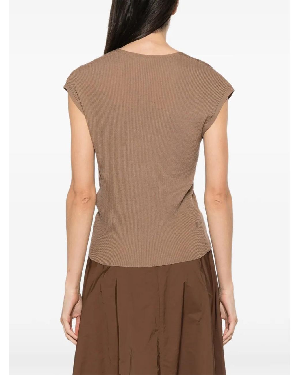 Max Mara Brown Ribbed V-Neck Top