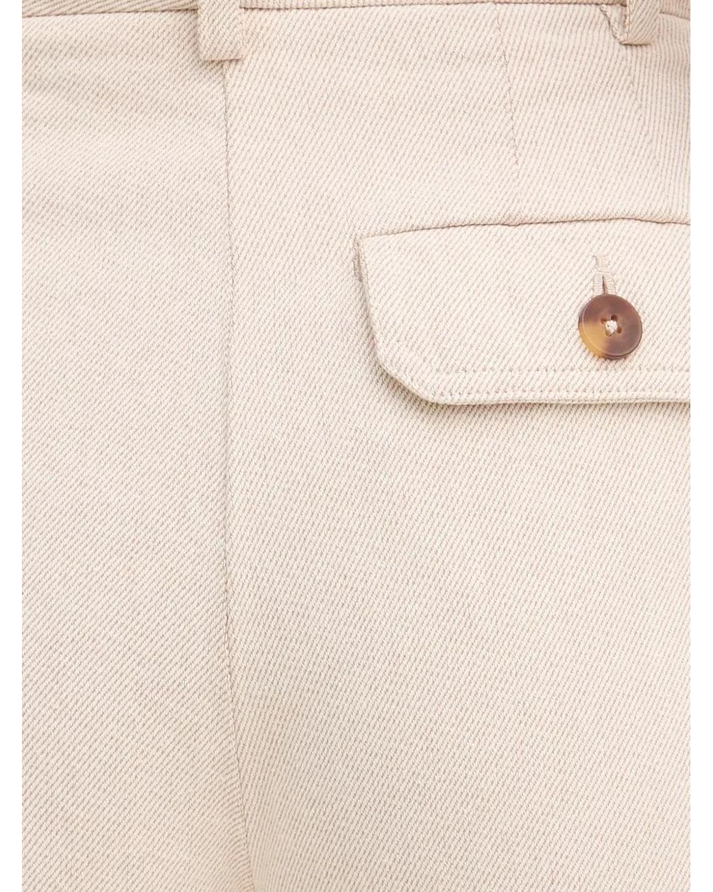 Benetton Natural Pleated Turn-Up Trousers