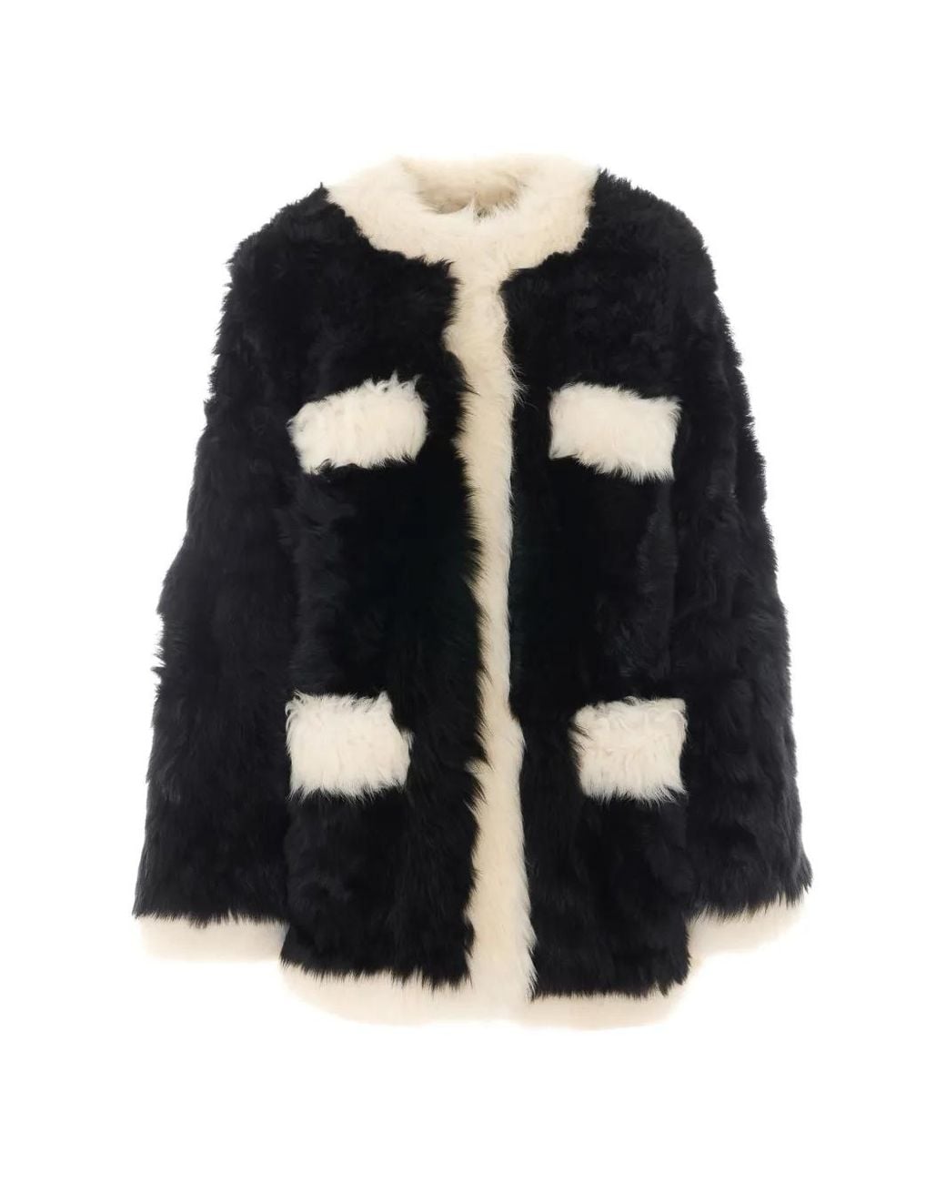 Totême Black Silky Shearling Pocket Jacket/Natural