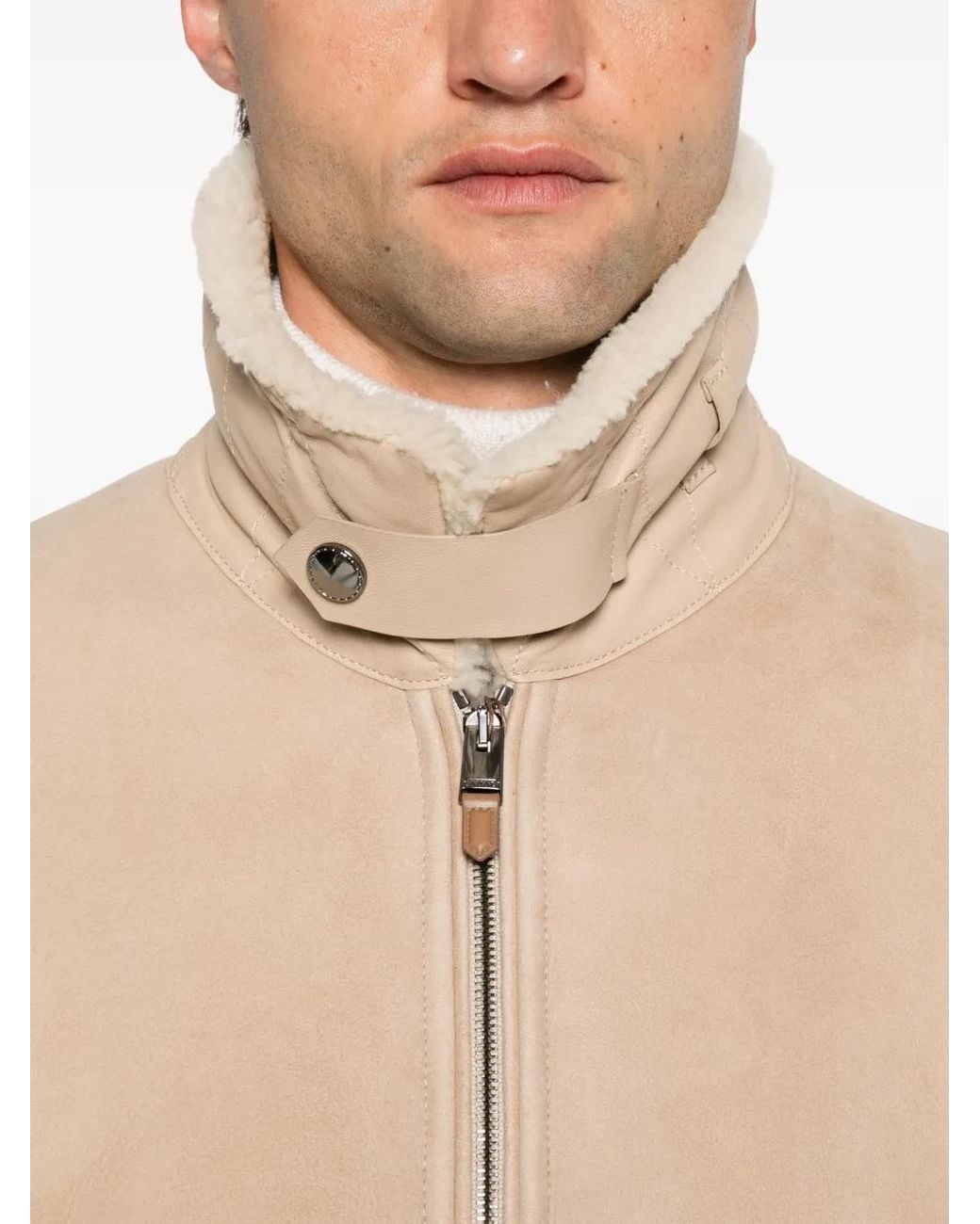 Canali Natural Shearling-Collar Leather Jacket for men