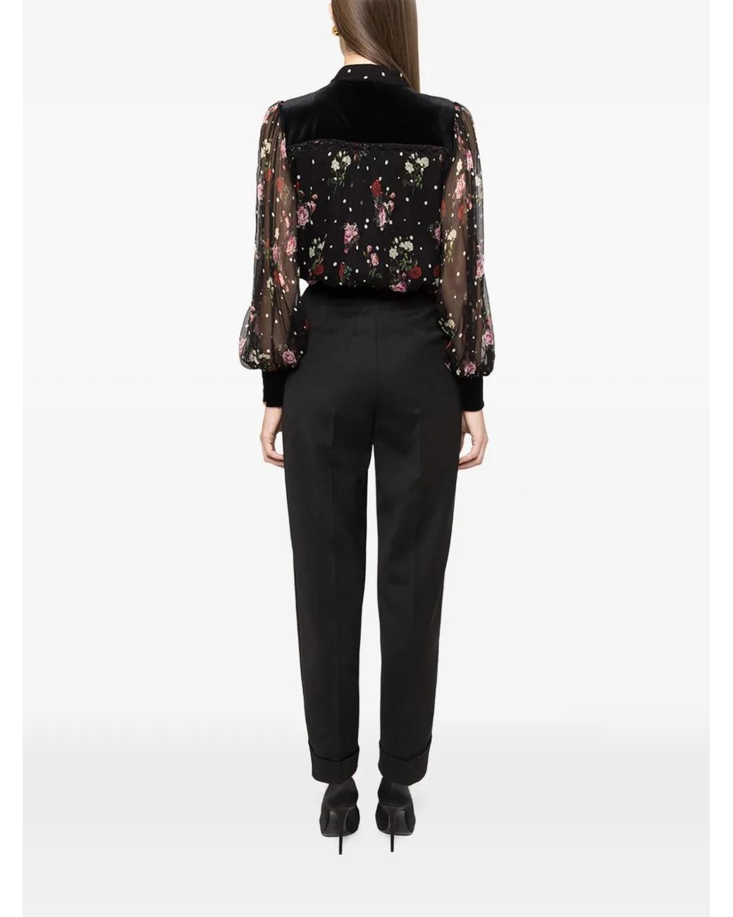 Nissa Black Printed Silk Top