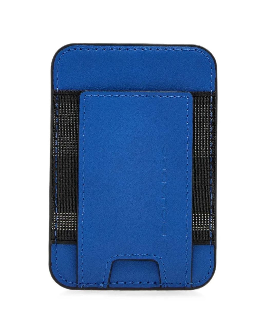 Piquadro Blue Magsafe Logo-Debossed Leather Cardholder for men