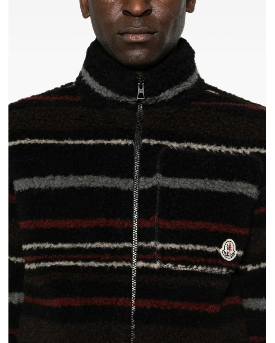Moncler Black Cardigan Zippé À Rayures for men