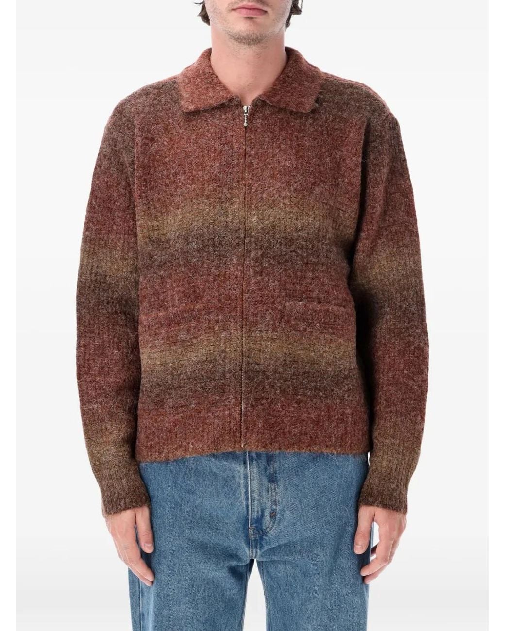 Obey Brown Anton Gradient-Effect Zip-Up Cardigan for men