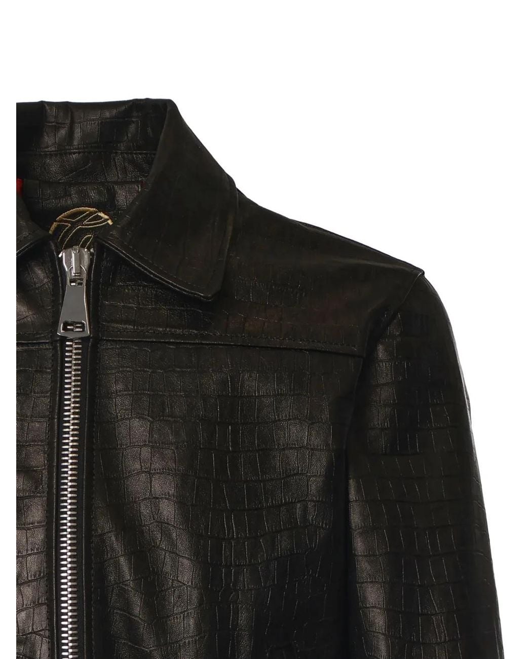 Giuliano Galiano Black Crocodile-Effect Two-Way Zip Jacket for men