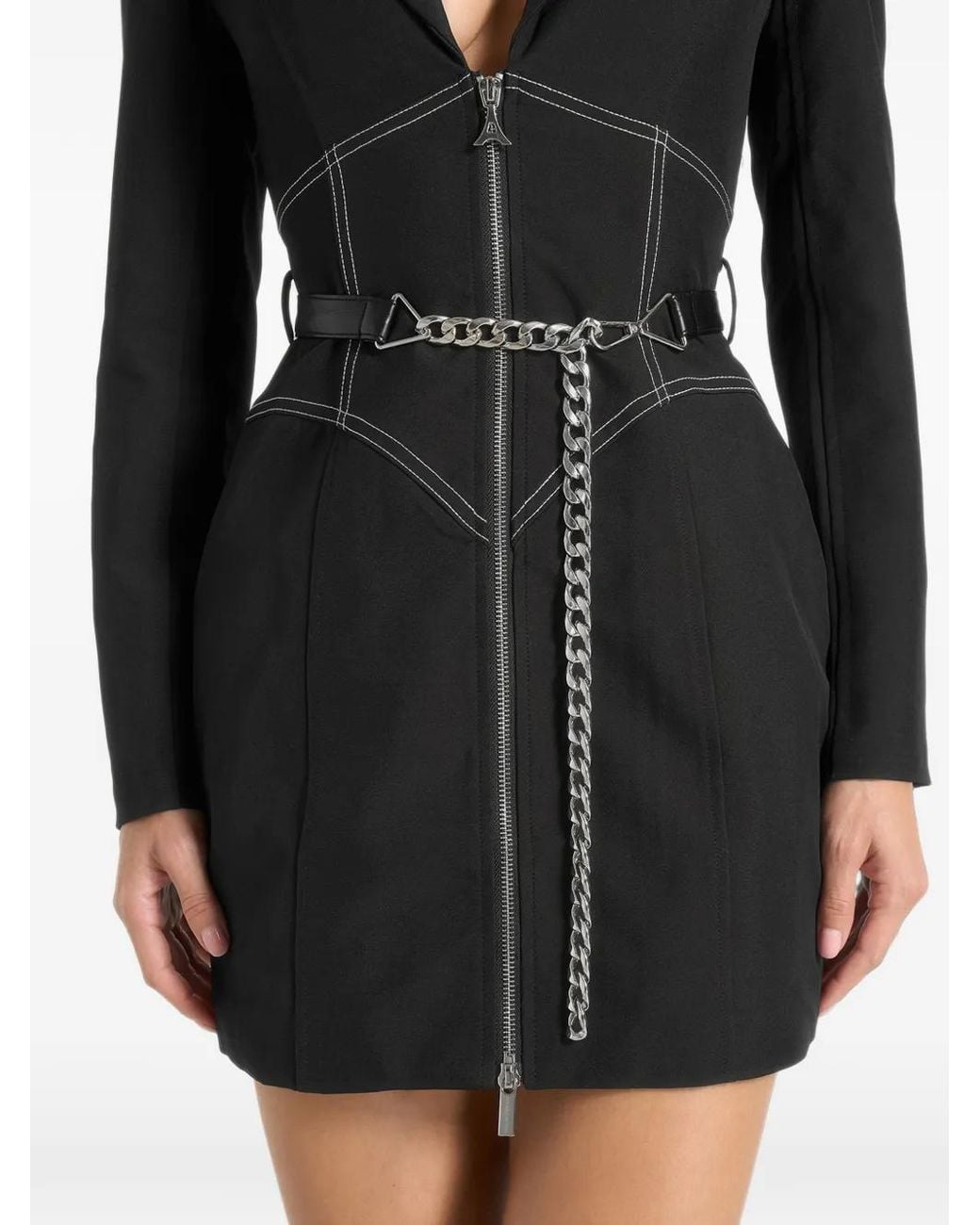 Manière De Voir Black Corset Blazer Dress With Chain