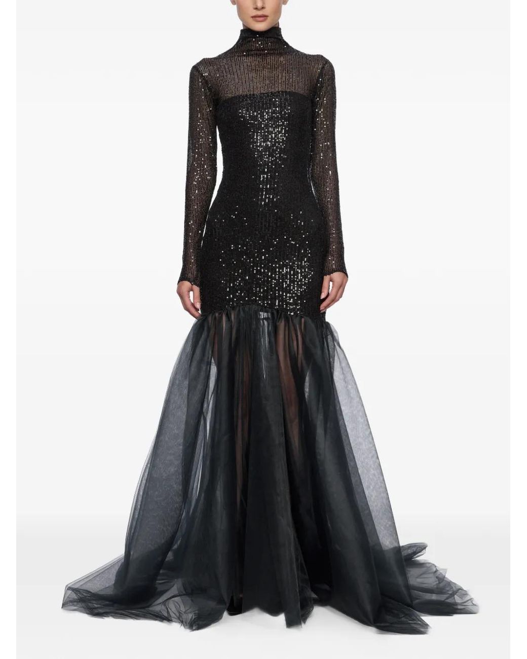 Atu Body Couture Black Sequined Mermaid Maxi Dress