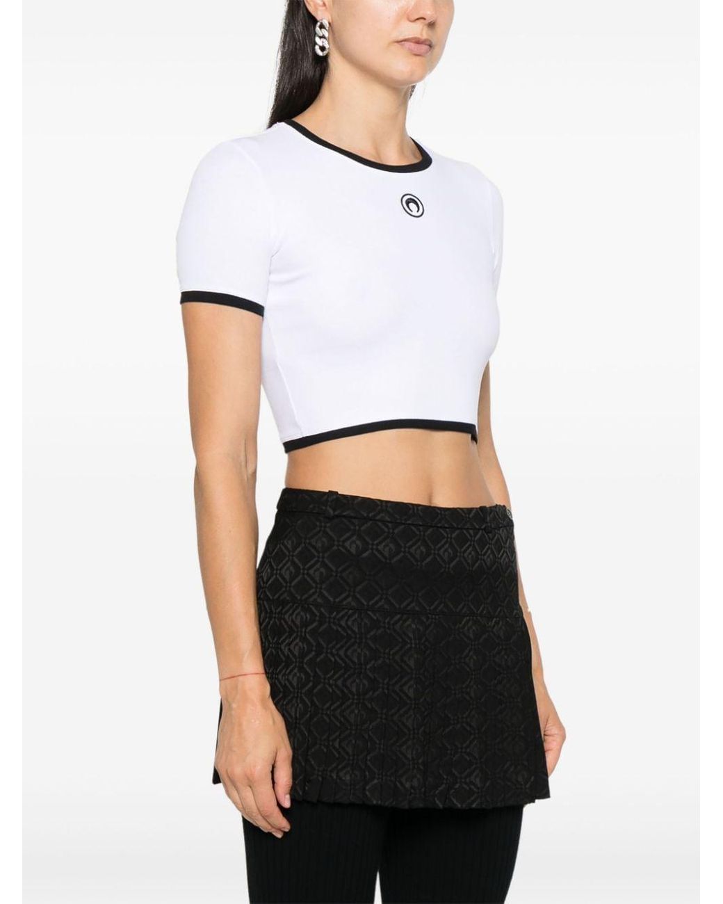 Marine Serre Moon-Logo Ribbed Cropped Top in White | Lyst