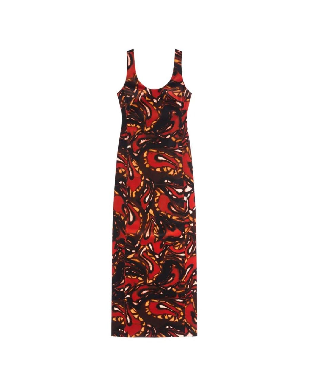 Dries Van Noten Red Long Velvet Dress