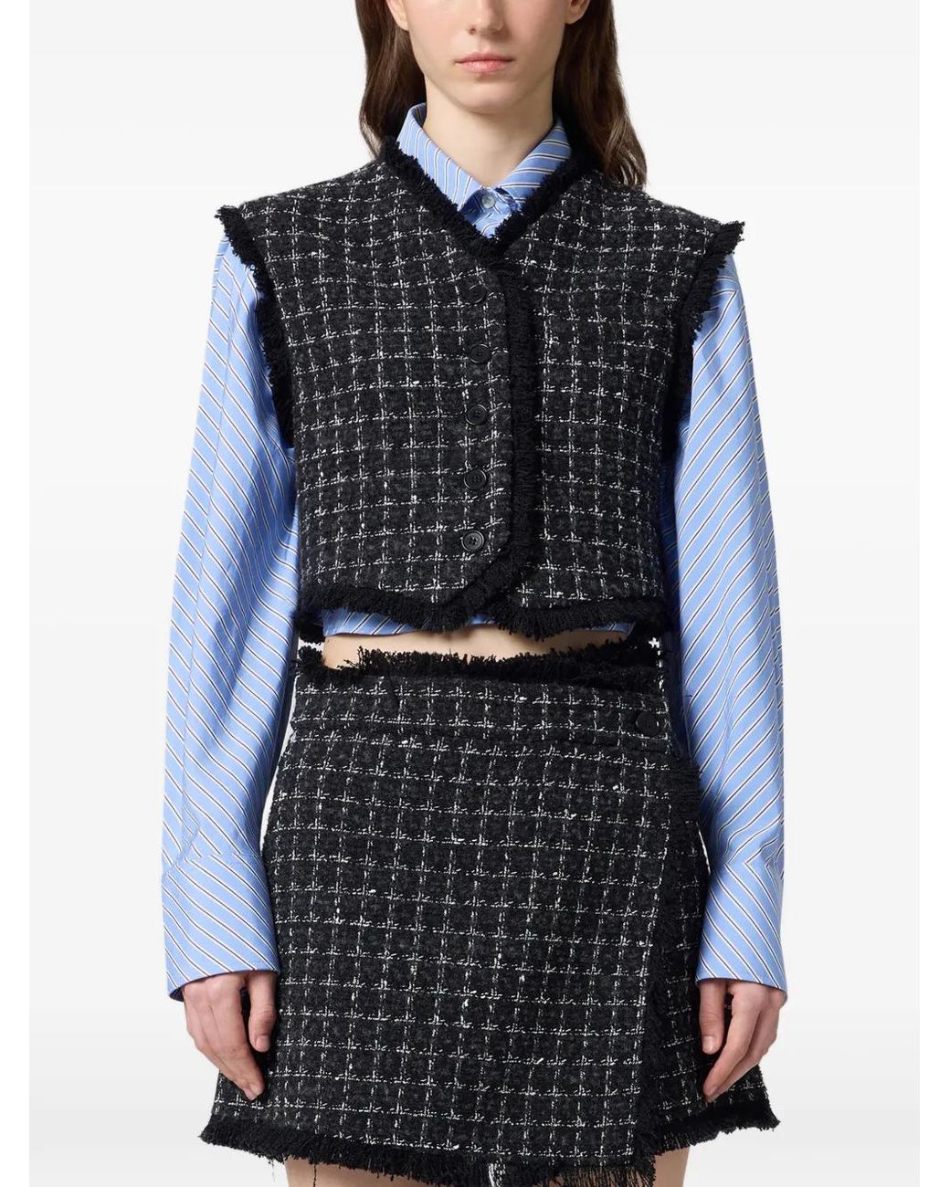 MSGM Black Bouclé Frayed Jacket