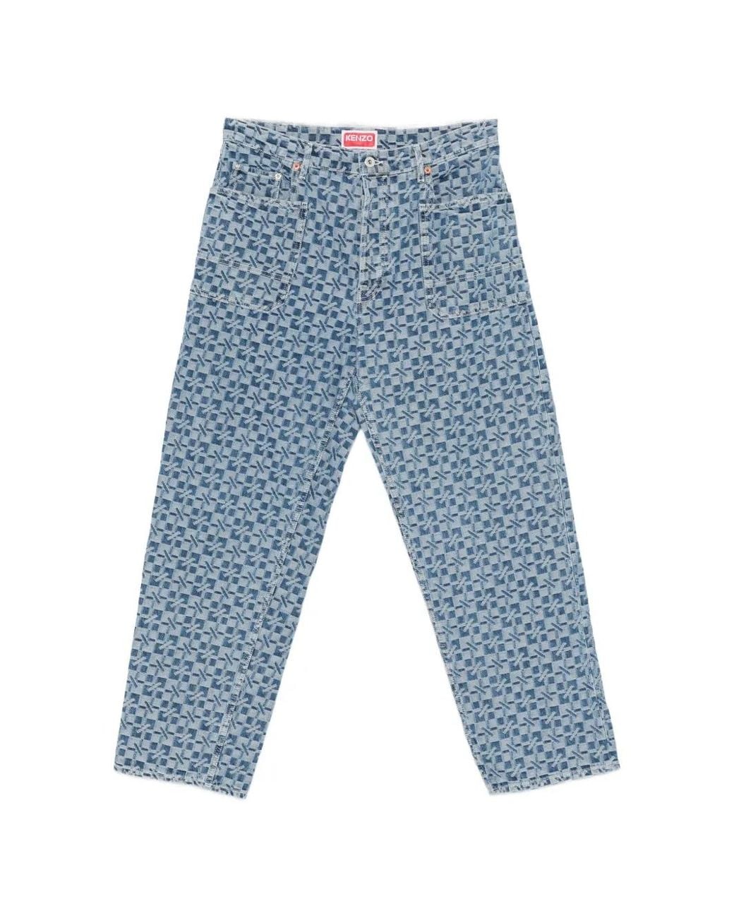 KENZO Blue Geometric-Print Straight-Leg Jeans for men