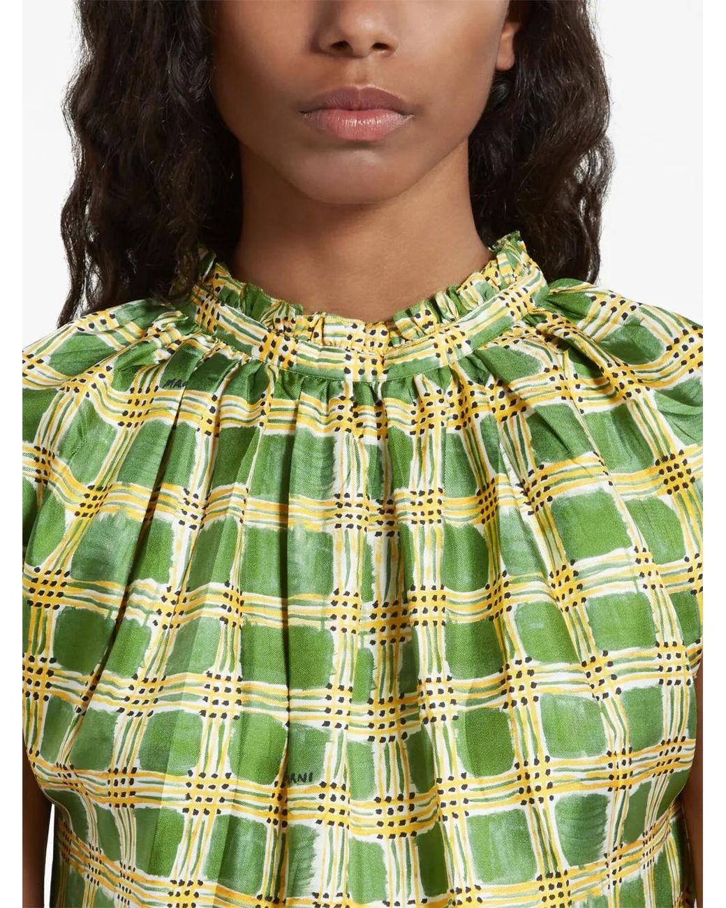 Marni Green Check Fields Silk Minidress