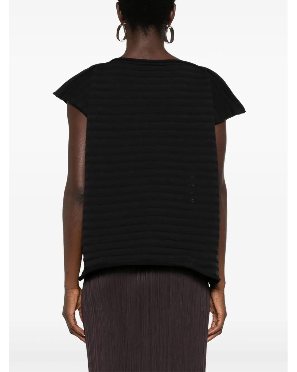 Pleats Please Issey Miyake Black Mesh Knitted Top