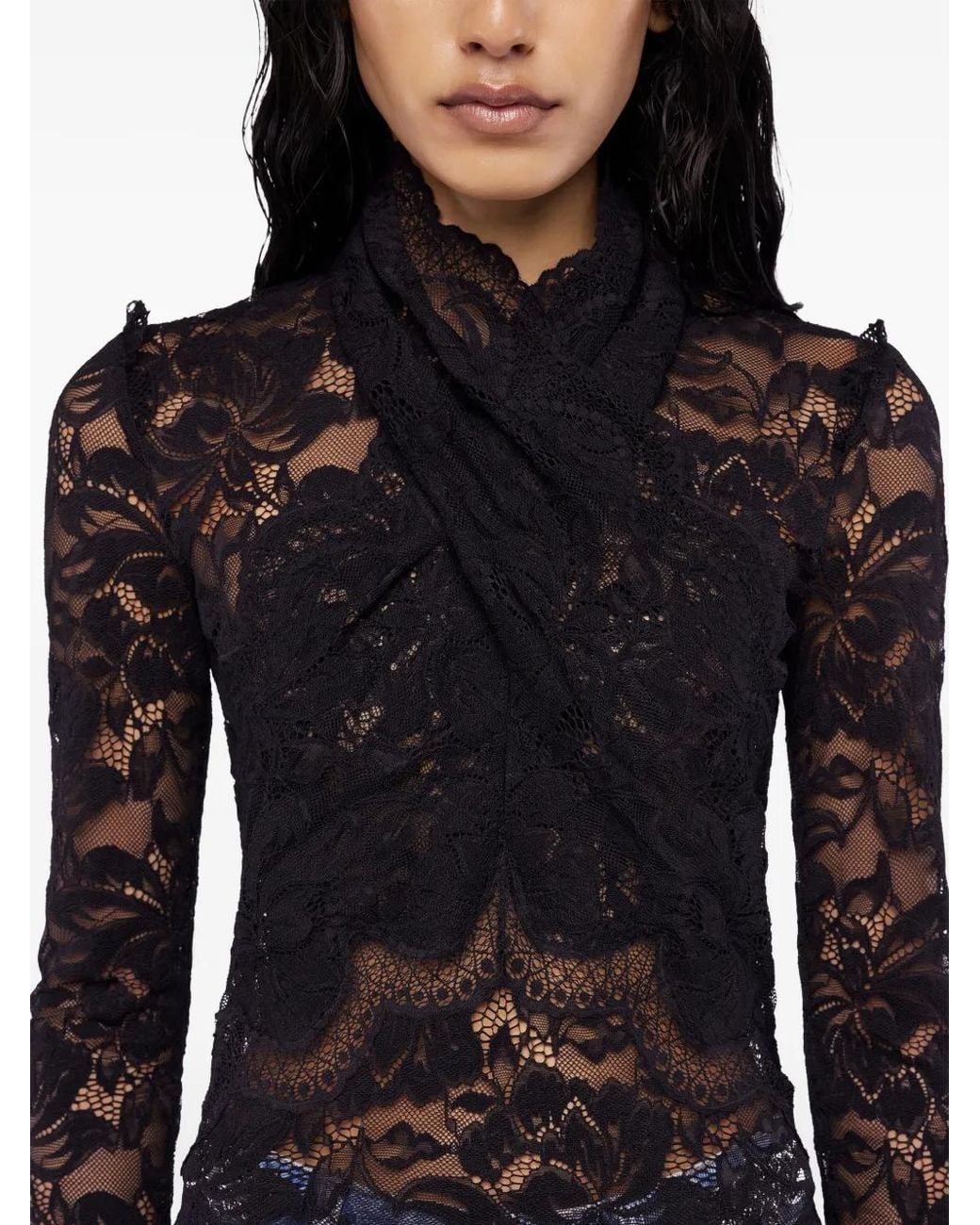 Rabanne Black Lace Long-Sleeve Blouse