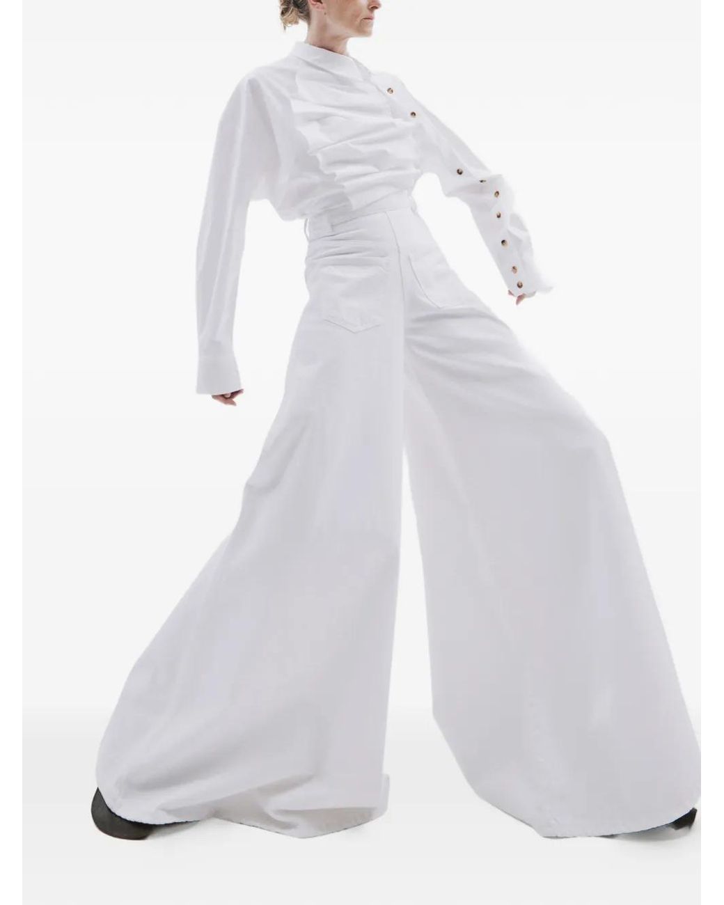 A.W.A.K.E. MODE White Button-Embellishment Blouse