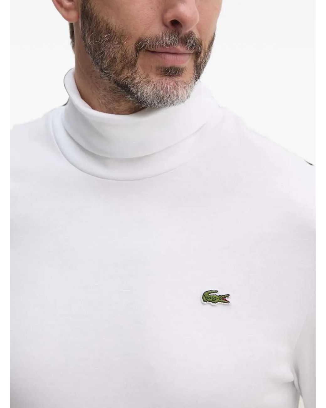 Lacoste White Roll-Neck Logo Knitwear for men
