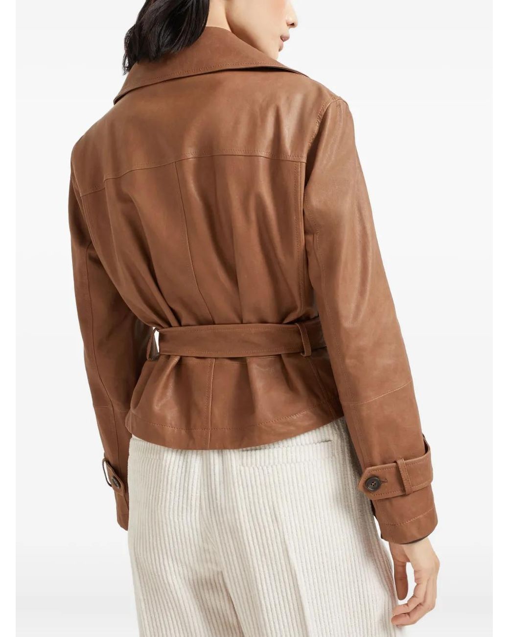 Brunello Cucinelli Brown Luxurious Leather Jacket