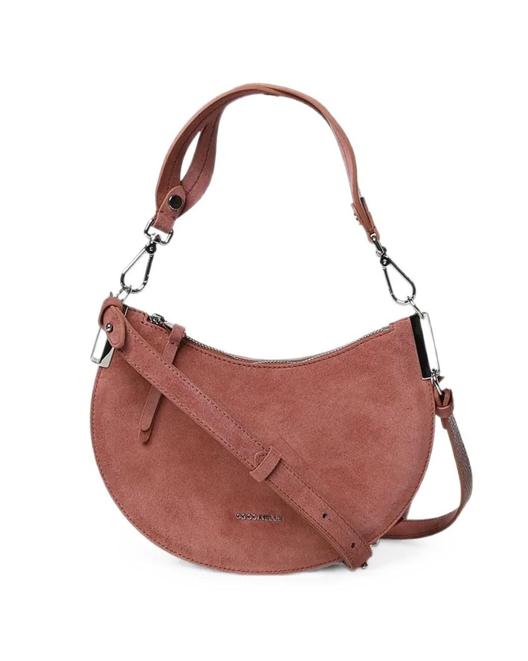 Coccinelle Brown Suede Crescent Shoulder Bag