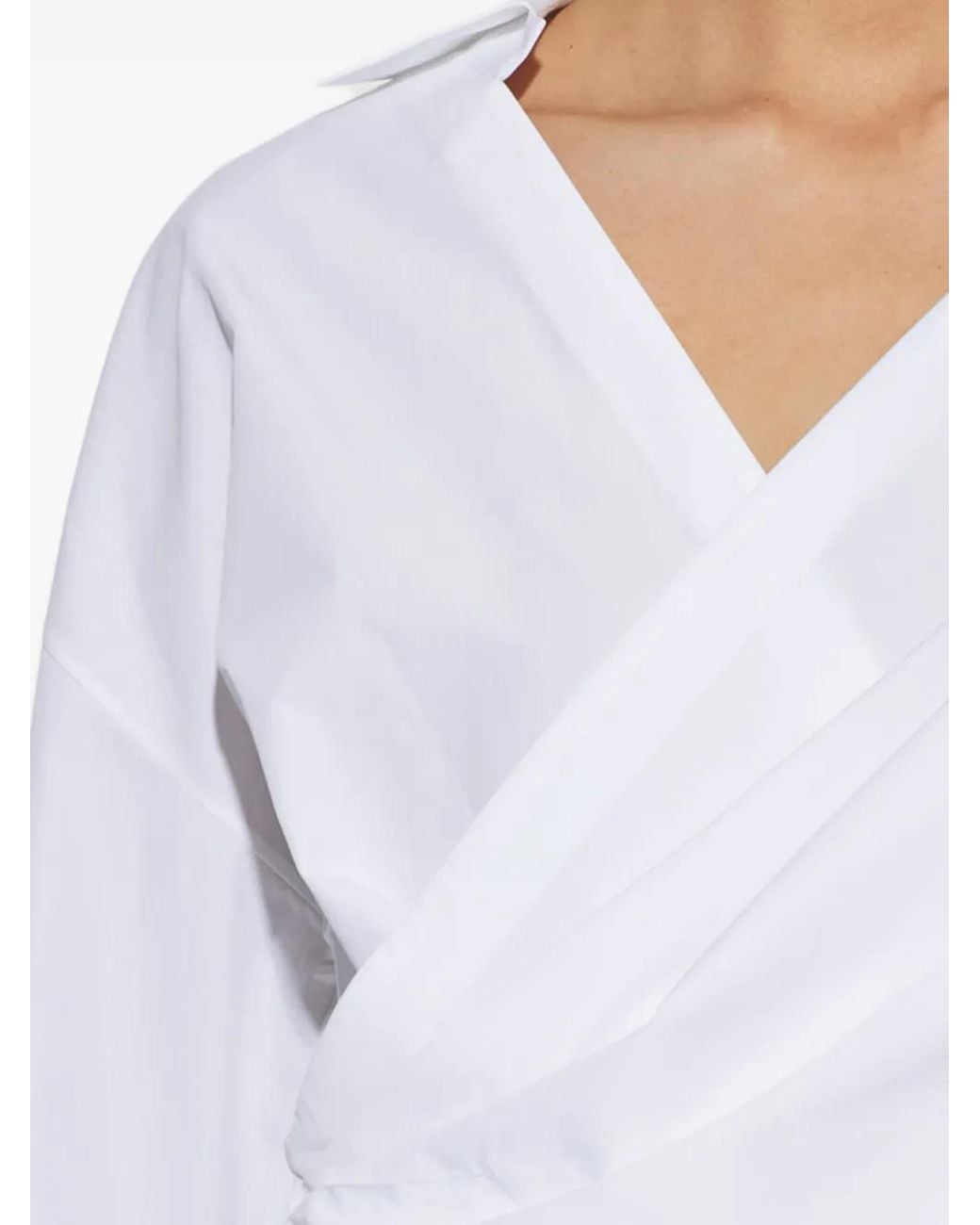 Balmain White Draped Cotton Poplin Shirt