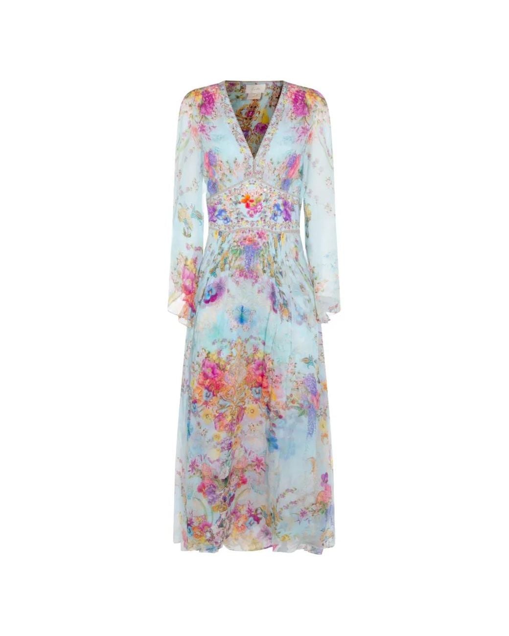 Camilla White Bazar Blooms Embellished V-Neck Maxi Dress
