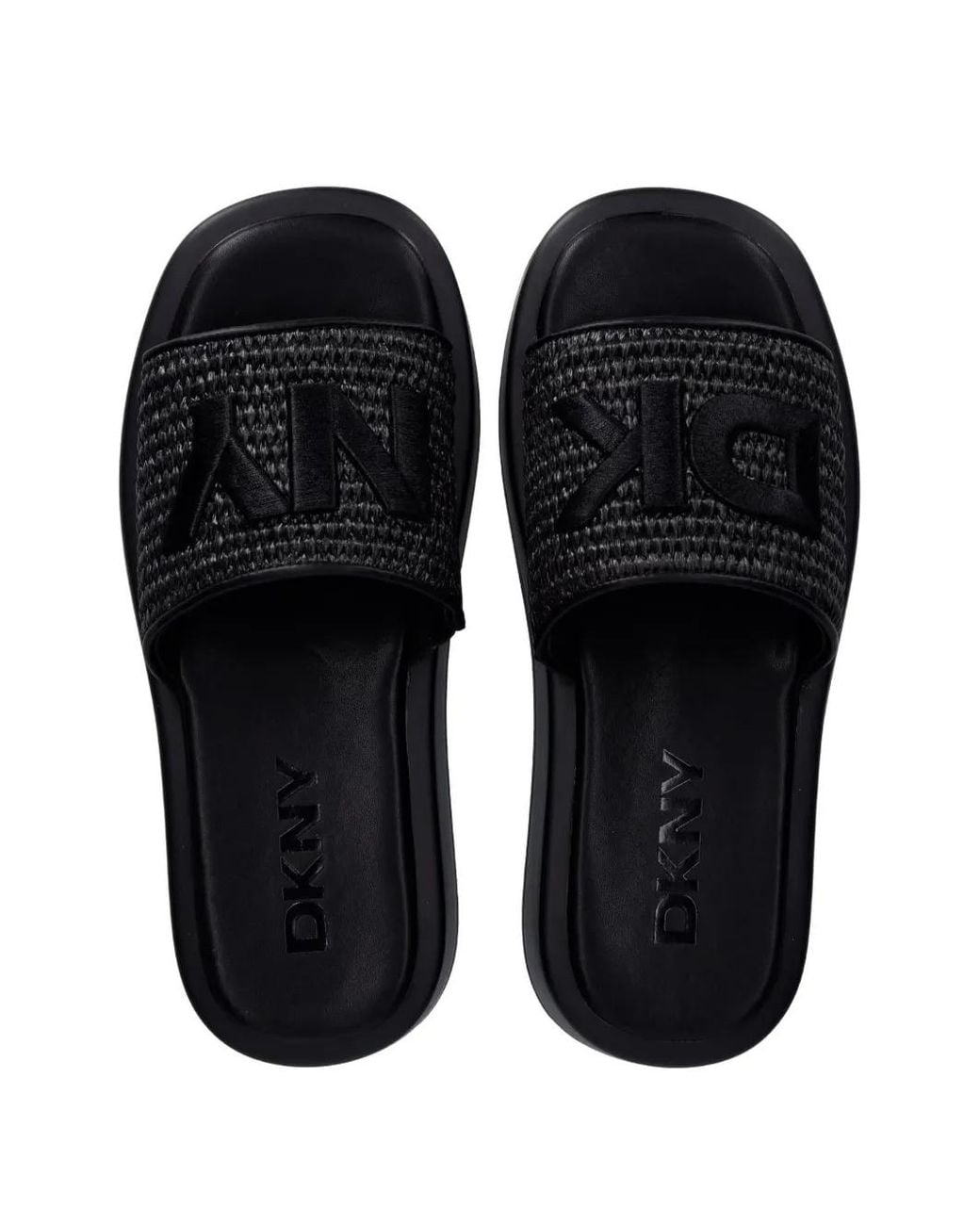 DKNY Black Logo-Patch Woven Flat Sandals