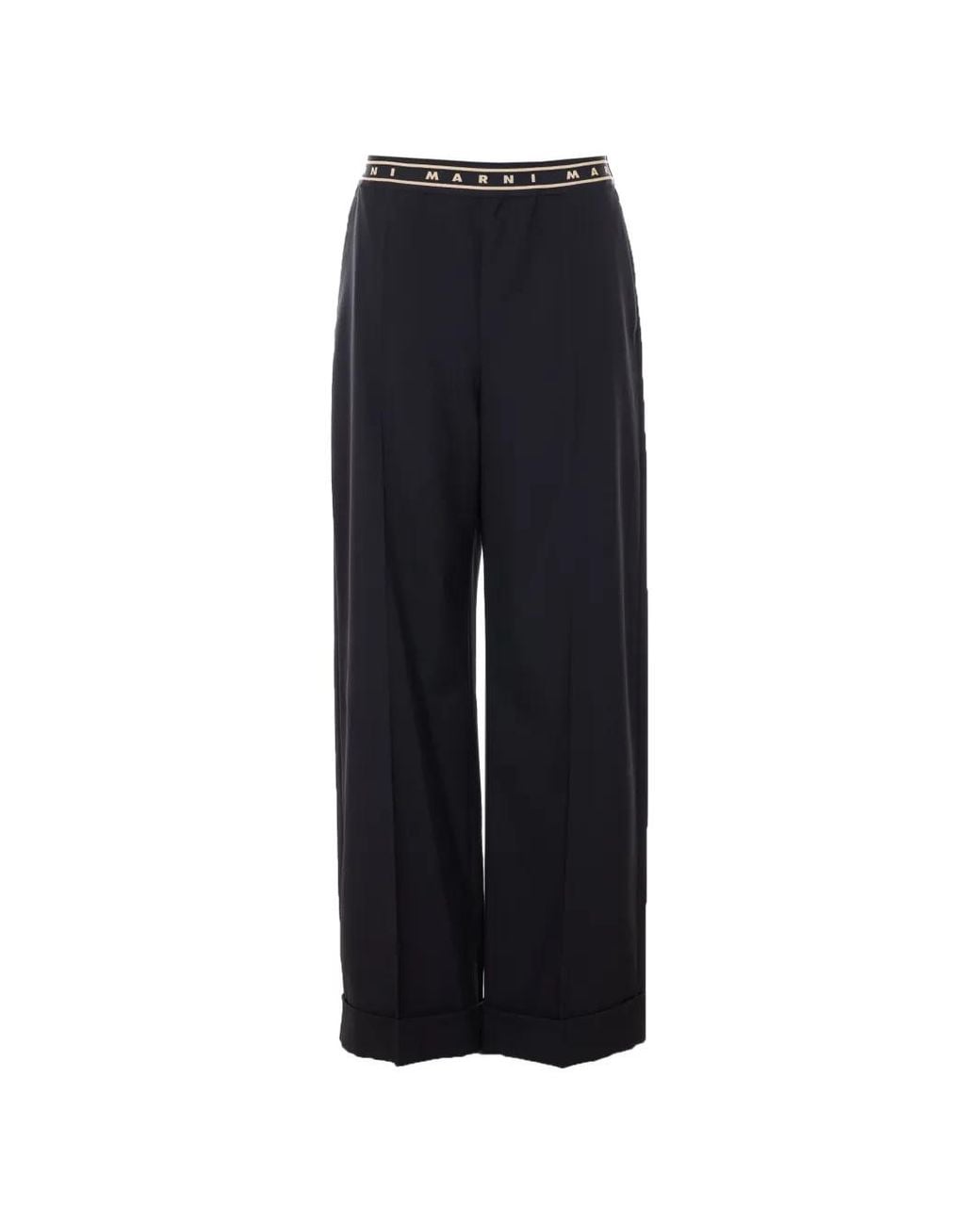 Marni Blue Elasticated Logo-Band Trousers