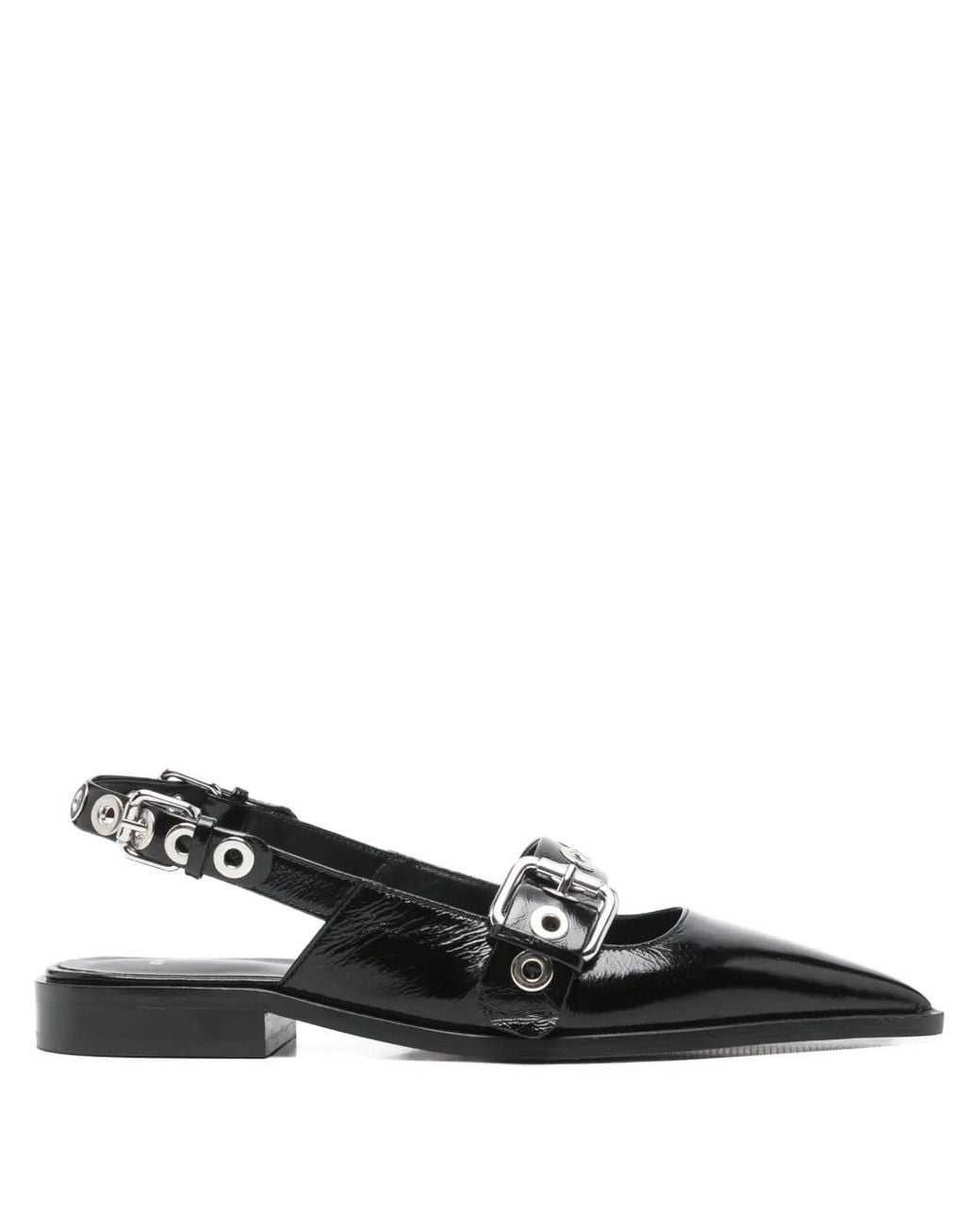 Maje Black Flat Leather Strap Slingbacks