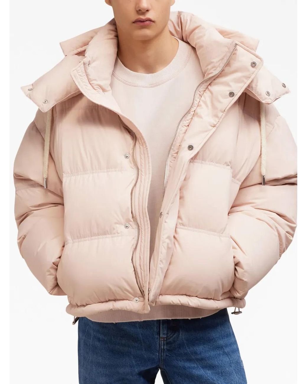 AMI Pink Logo-Patch Padded Jacket