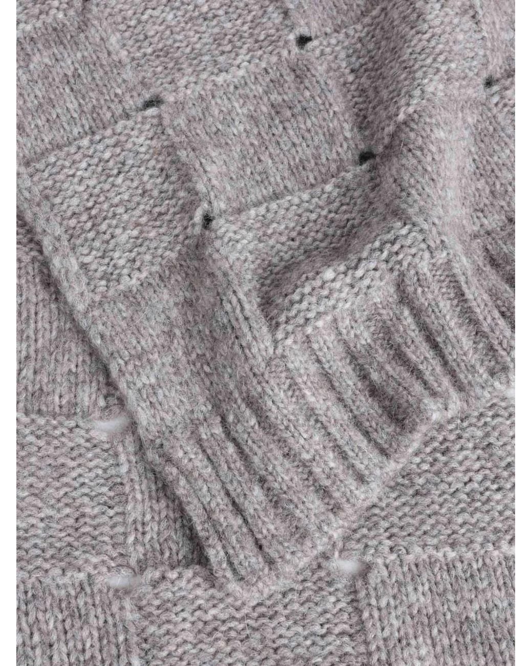 ELY ELY Gray Checkered Textured-Knit Scarf
