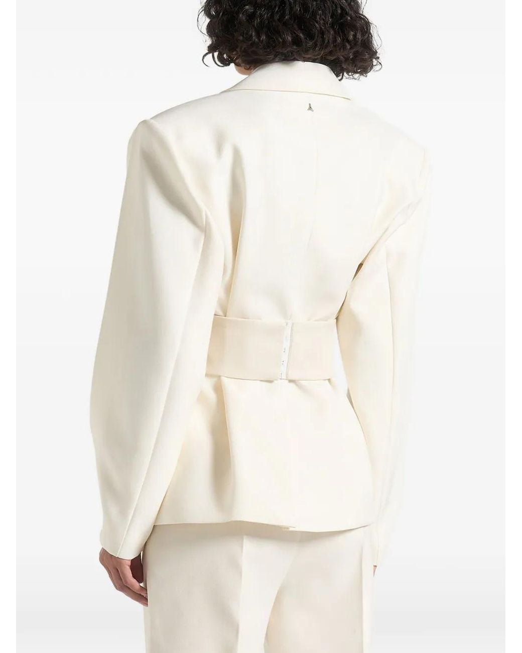 Manière De Voir White Marie Twist Sleeve Tailored Blazer With Belt