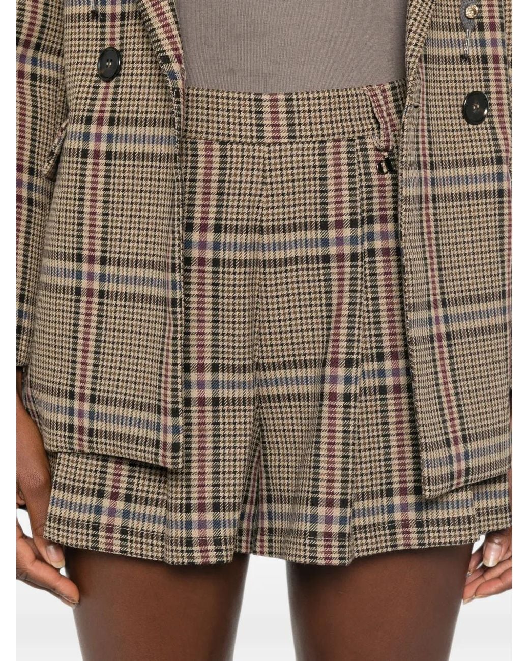 Dixie Brown Check Pleated Shorts