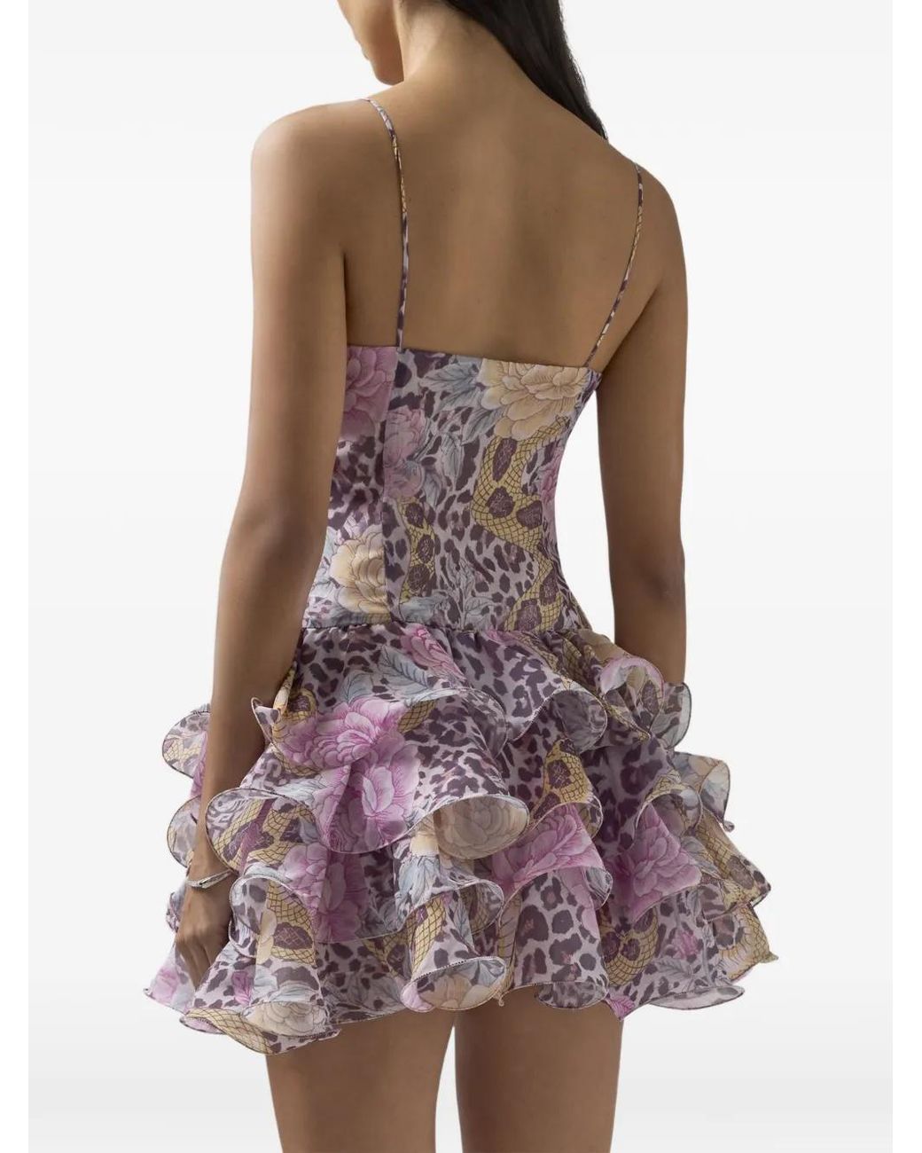 Gcds Purple Animal-Print Ruffled Mini Dress