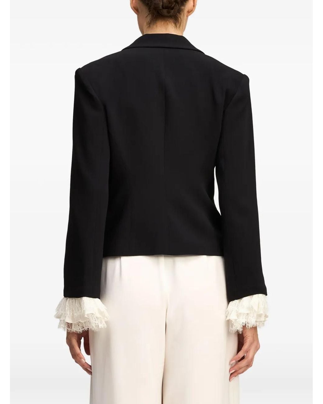 Cinq À Sept Black Sorren Crystal-Embellished Lace-Trim Blazer