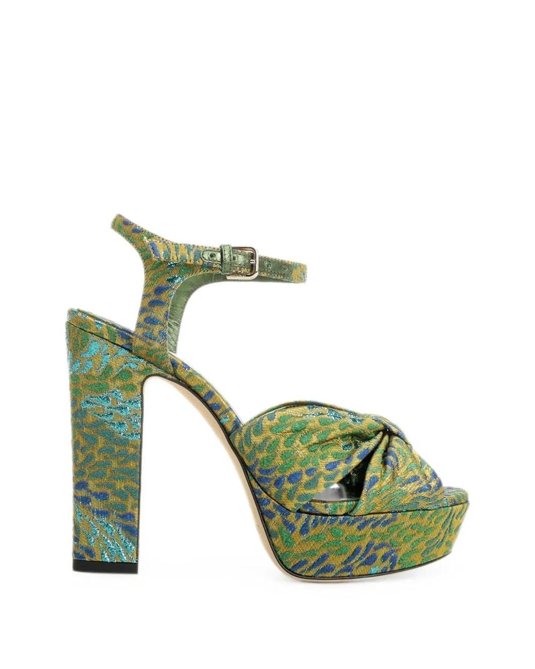 Jimmy Choo Green Heloise Knotted Platform Sandals