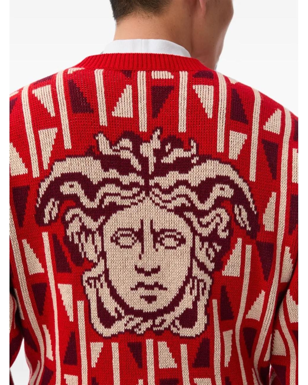 Versace Red Jacquard Wool & Cashmere Knit Jumper for men
