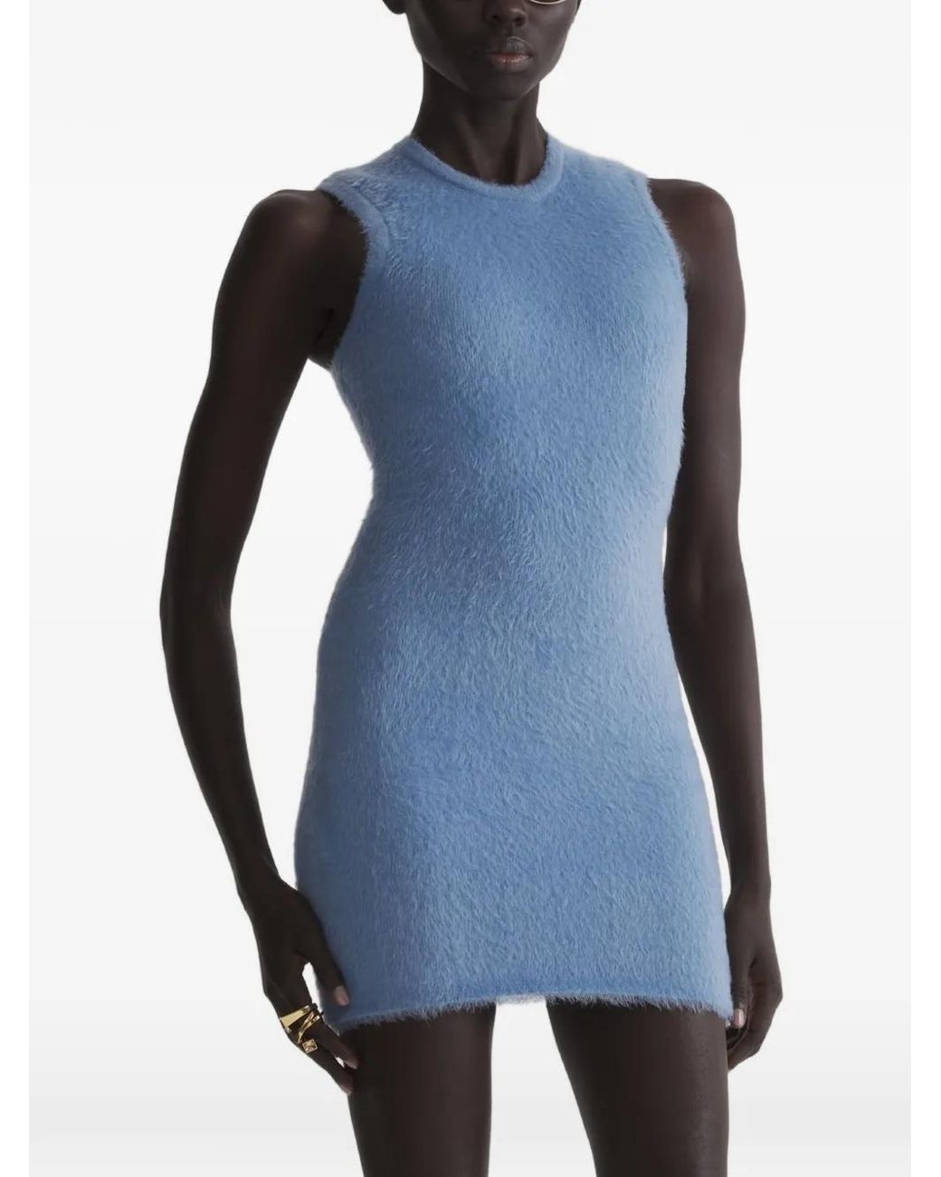 Mugler Blue Brushed Knit Dress