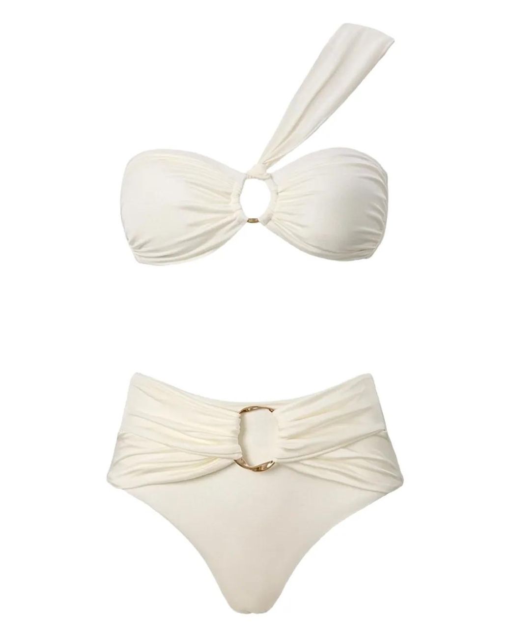 SOFIA ERHAN White One-Shoulder Ring-Detail Bikini