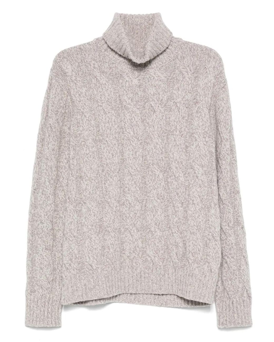 Eleventy White Turtleneck Cable-Knit Sweater for men