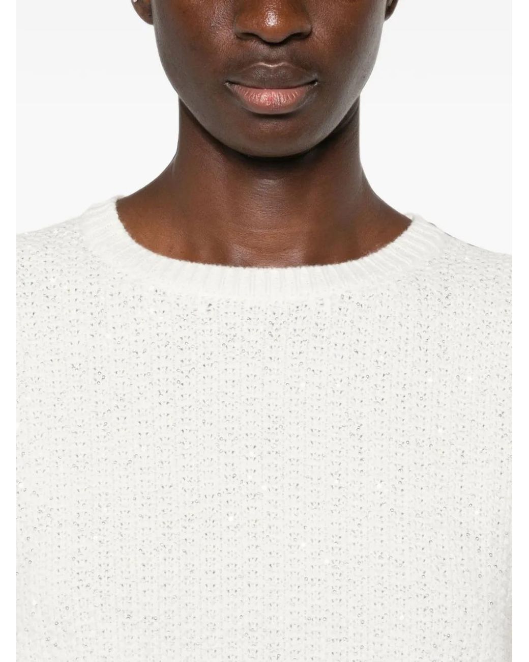 Fabiana Filippi White Sequin-Embellished Short-Sleeve Sweater