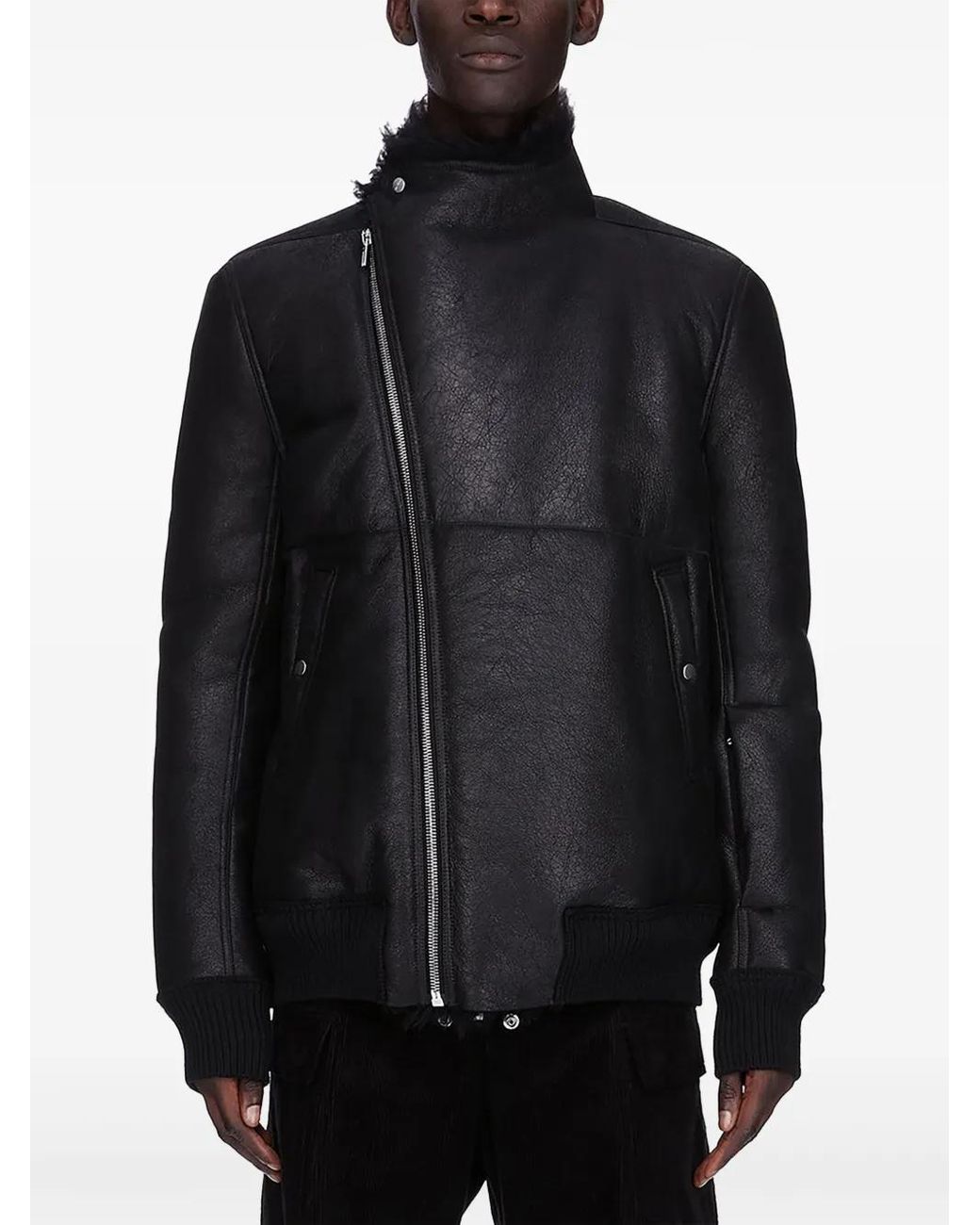 Rick Owens Black Hollywood Flight Shearling Jacket for men